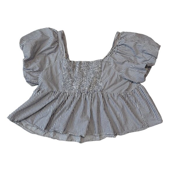 Old Navy 4X BlueWhite Babydoll Striped Ruched Smocking Puff Sleeve Top Plus Size - Picture 5 of 6